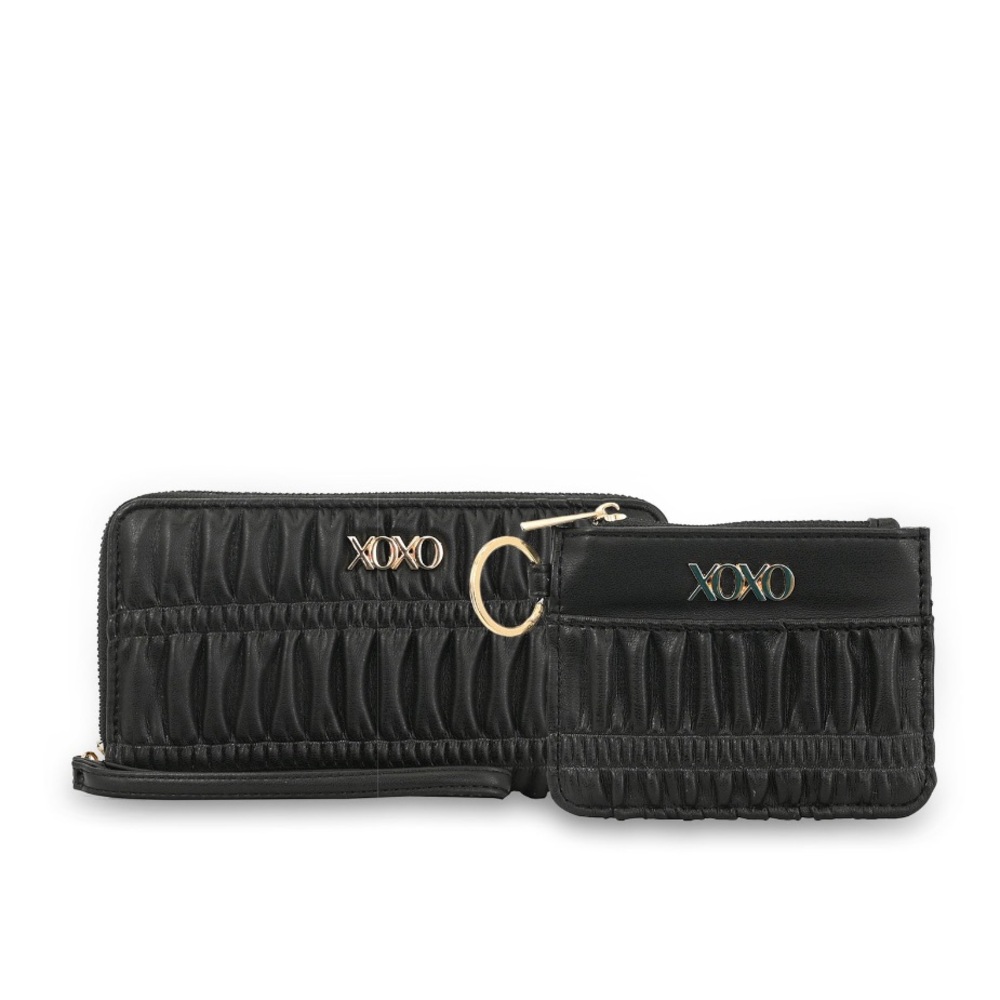 XOXO Black Wallet Wristlet & Coin Purse Vegan Leather Gift Set New in Box